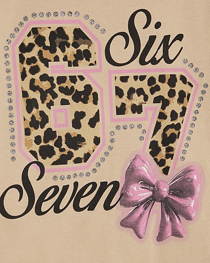 Girls Beige Leopard 67 T-Shirt Set