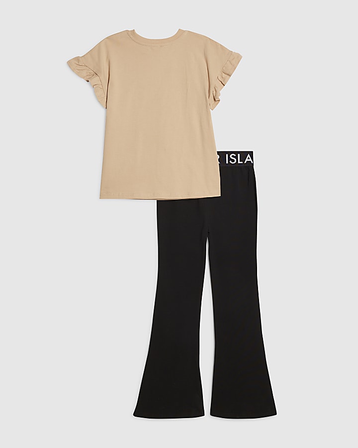 Girls Beige Leopard 67 T-Shirt Set