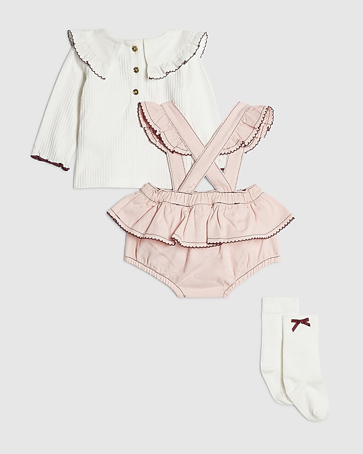 Baby Girls Pink Bow Frill Bloomer 3 Piece Set