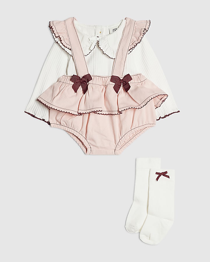 Baby Girls Pink Bow Frill Bloomer 3 Piece Set