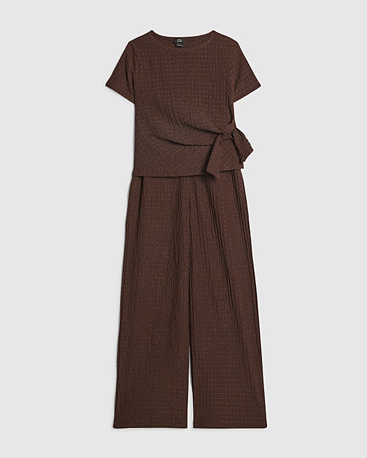 Girls Brown Textured T-Shirt Set