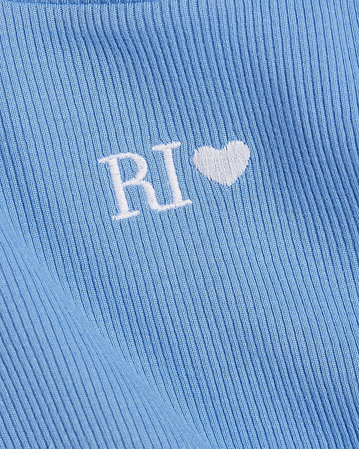 Girls Blue Lettuce Hem Crop T-Shirt