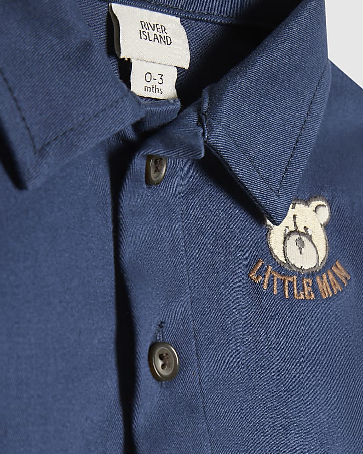 Baby Boys Navy Little Man Bear Shacket Set