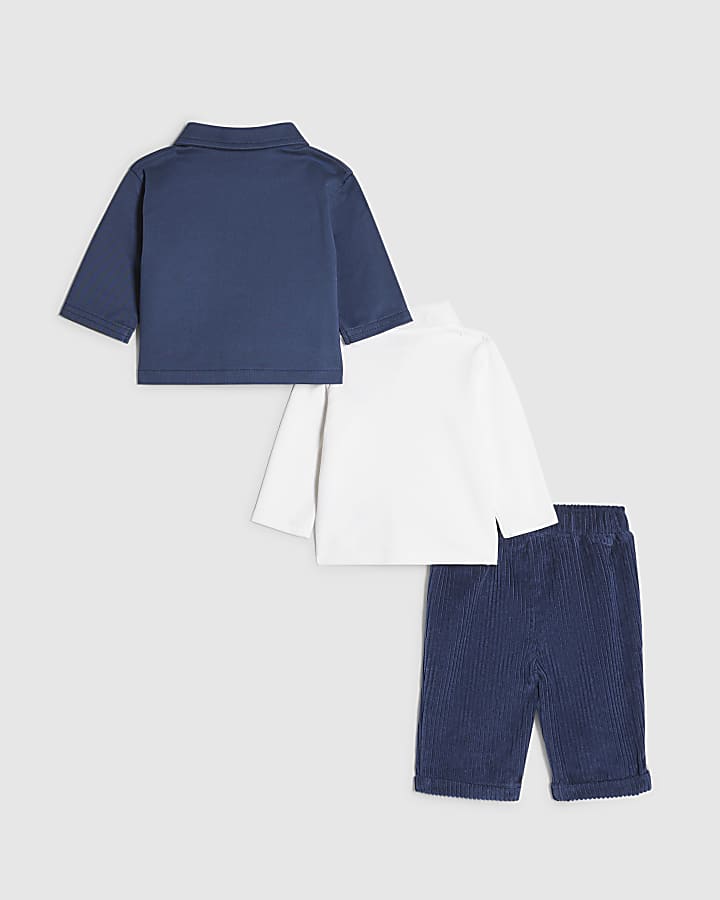 Baby Boys Navy Little Man Bear Shacket Set