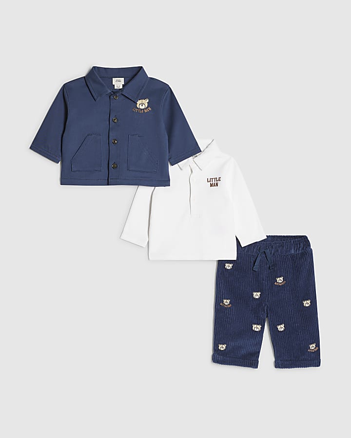 Baby Boys Navy Little Man Bear Shacket Set