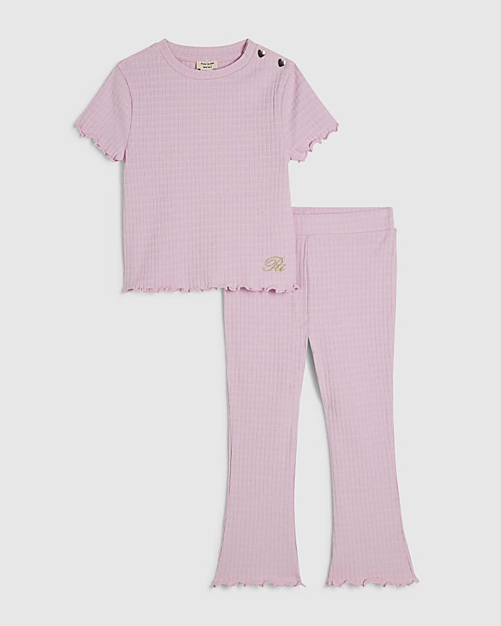 Mini Girls Pink Textured T-Shirt Legging Set
