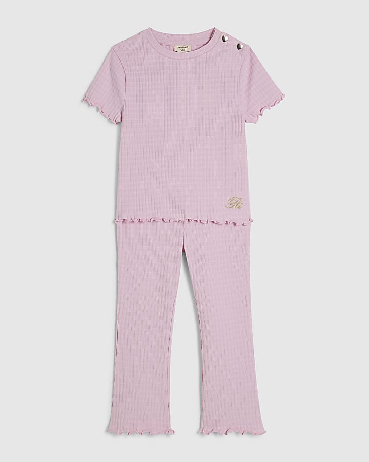 Mini Girls Pink Textured T-Shirt Legging Set