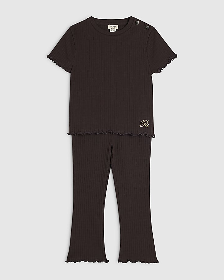 Mini Girls Brown Textured T-Shirt Legging Set