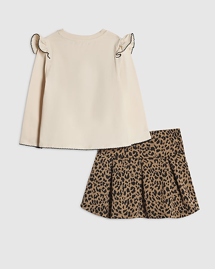Mini Girls White Leopard Print Skirt Set