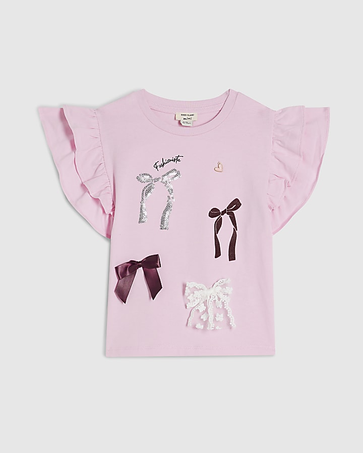 Mini Girls Pink Bow Frill Top