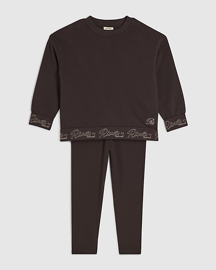 Mini Girls Brown RI Sweatshirt Set