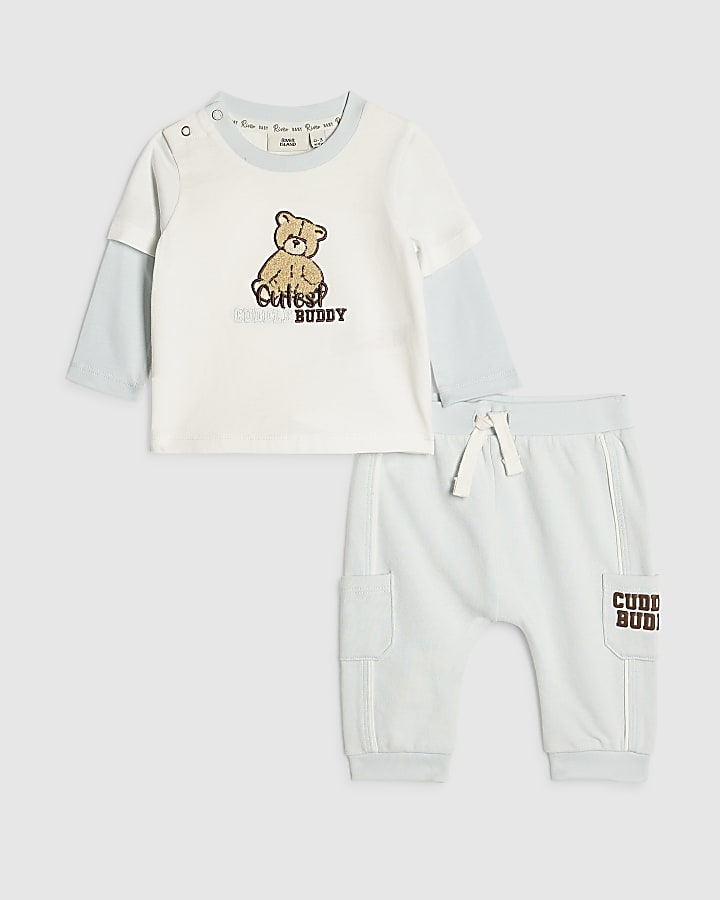 Baby Boys Cream Cuddle Buddy Bear T-Shirt Set