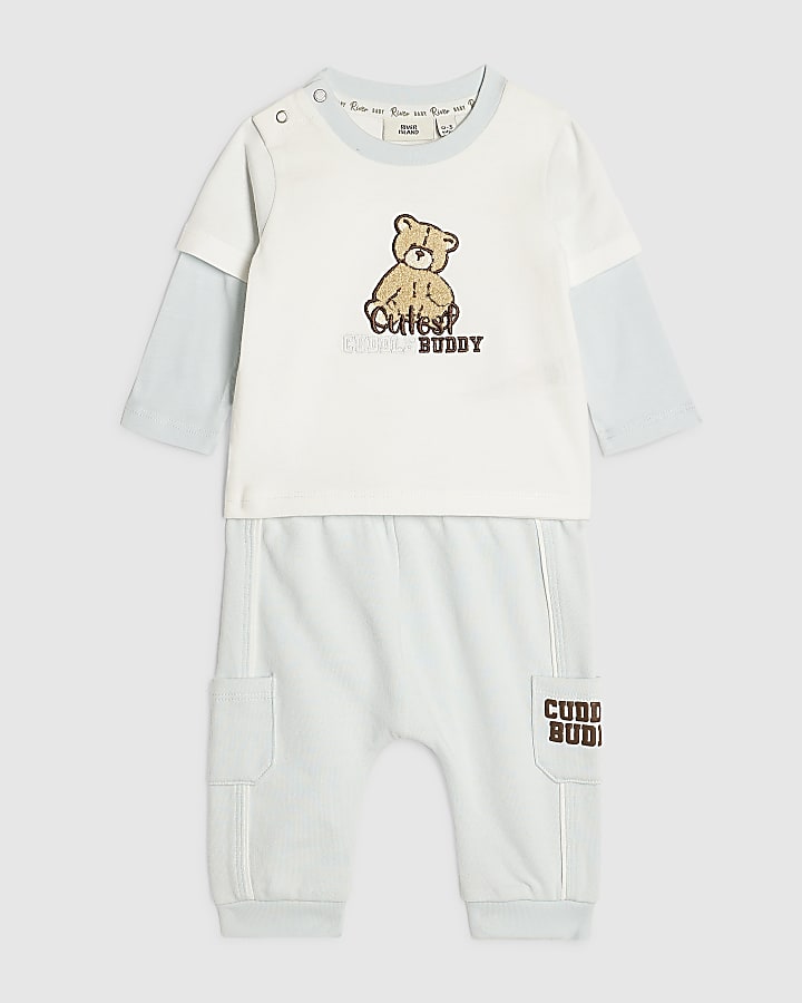 Baby Boys Cream Cuddle Buddy Bear T-Shirt Set