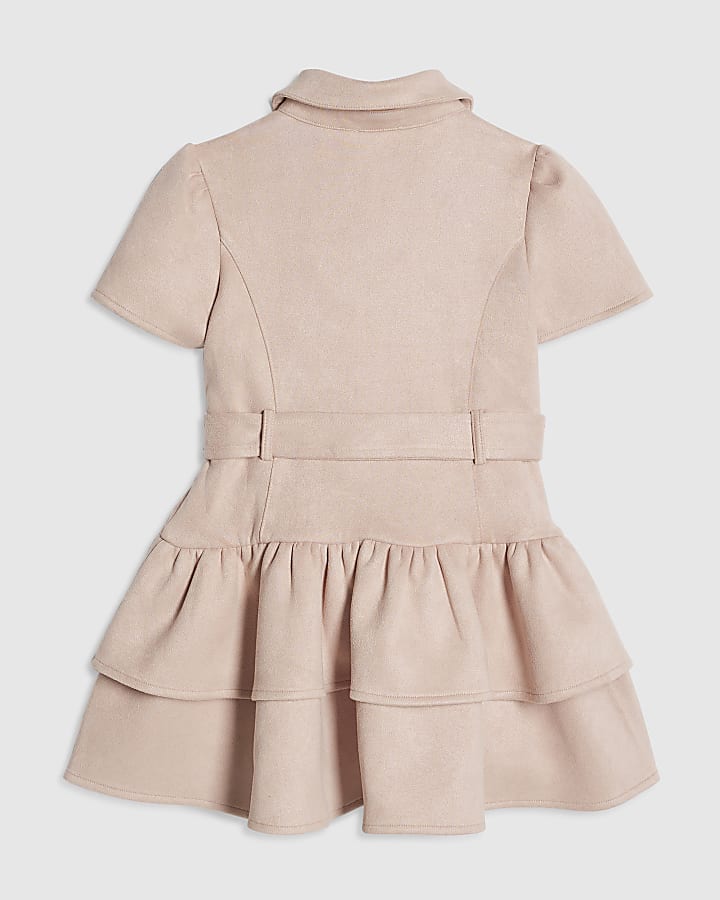 Mini Girls Pink Collared Faux Suedette Dress