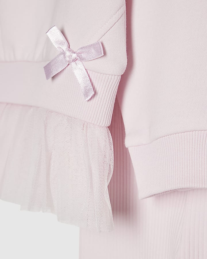 Mini Girls Pink Tulle Bow Sweatshirt Set