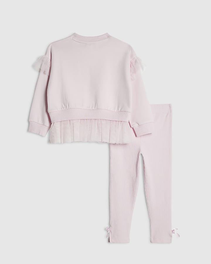 Mini Girls Pink Tulle Bow Sweatshirt Set