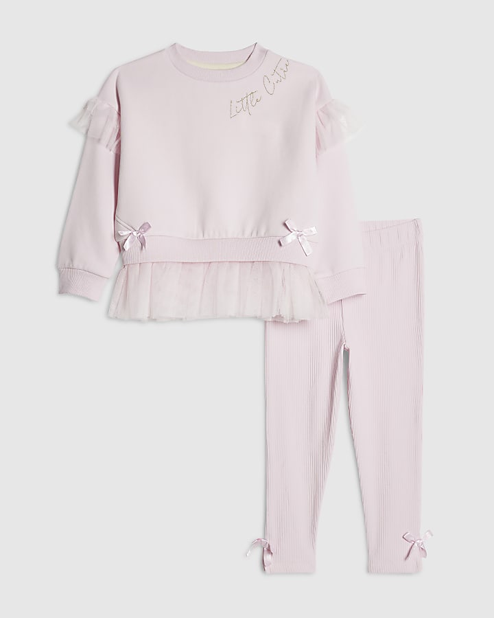 Mini Girls Pink Tulle Bow Sweatshirt Set