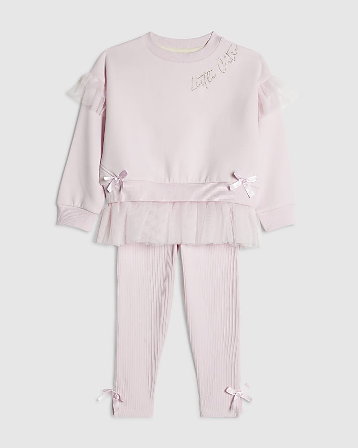 Mini Girls Pink Tulle Bow Sweatshirt Set