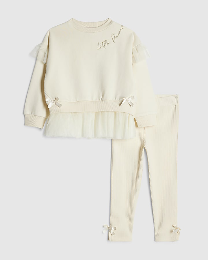 Mini Girls Yellow Tulle Bow Sweatshirt Set