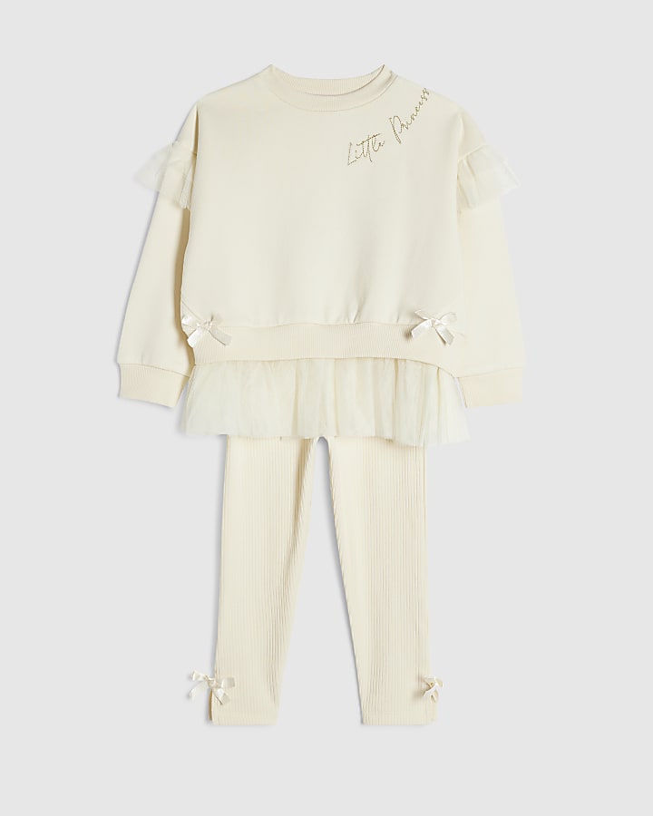 Mini Girls Yellow Tulle Bow Sweatshirt Set