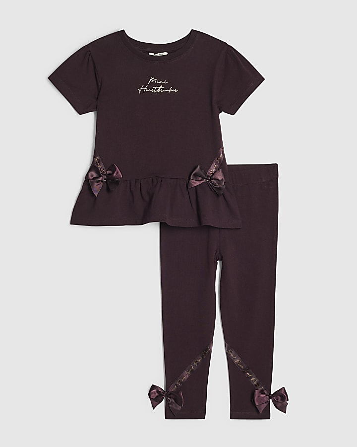 Mini Girls Red Satin Bow T-Shirt Set
