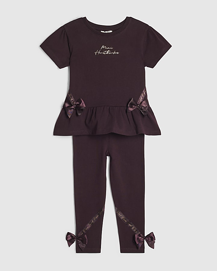 Mini Girls Red Satin Bow T-Shirt Set