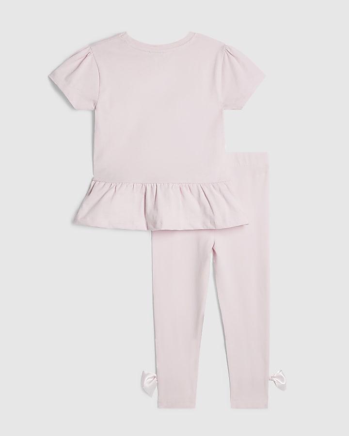 Mini Girls Pink Satin Bow T-Shirt Set