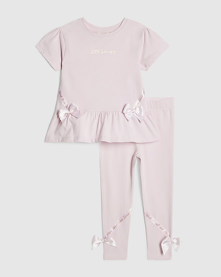 Mini Girls Pink Satin Bow T-Shirt Set