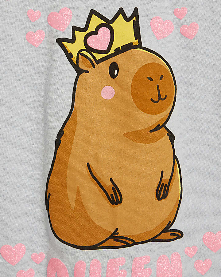 Girls Blue Capybara Queen T-Shirt