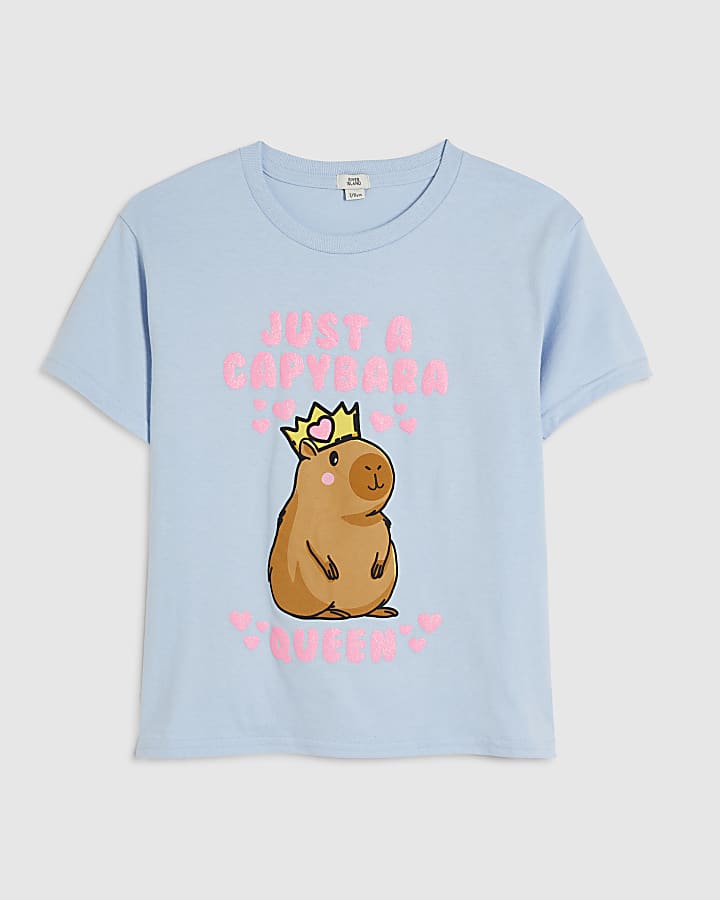 Girls Blue Capybara Queen T-Shirt