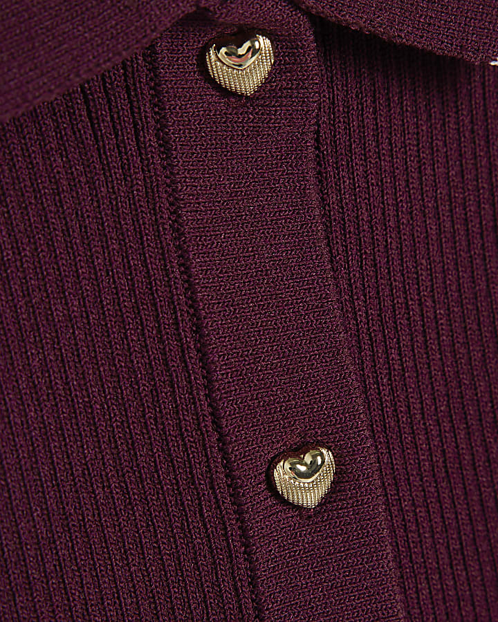 Girls Burgundy Lace Hem Polo Top Set