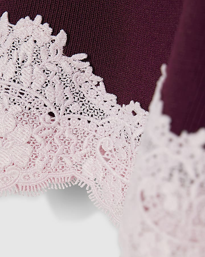 Girls Burgundy Lace Hem Polo Top Set