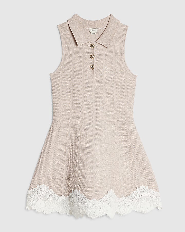 Girls Pink Lace Hem Flippy Dress