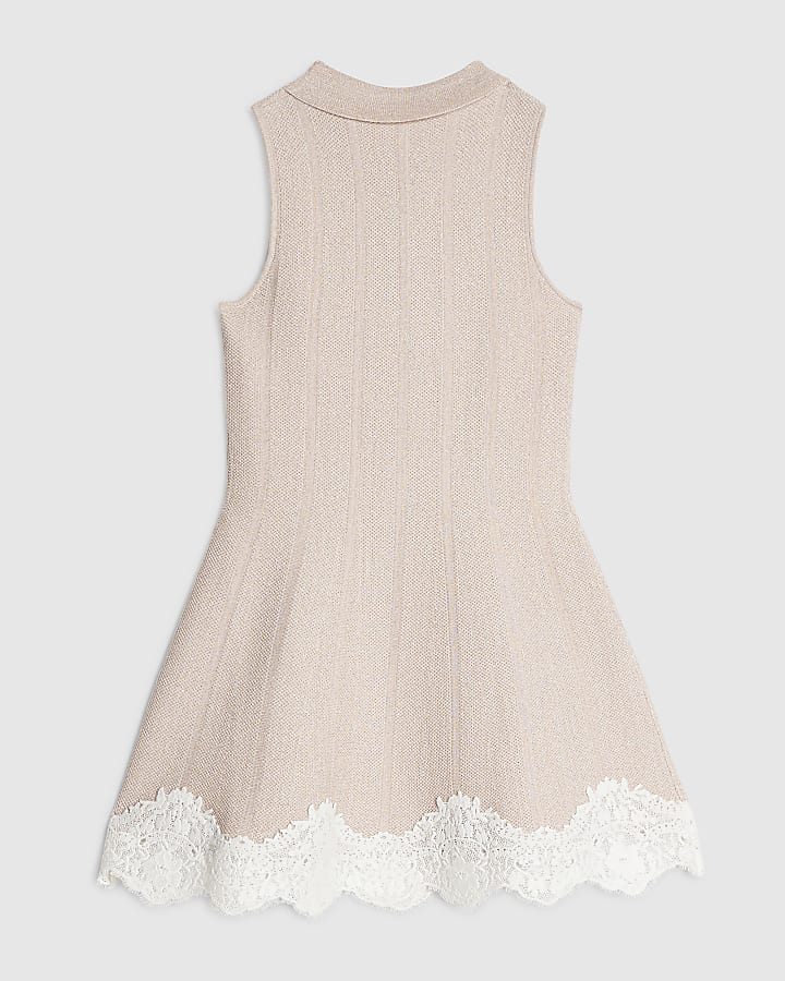 Girls Pink Lace Hem Flippy Dress