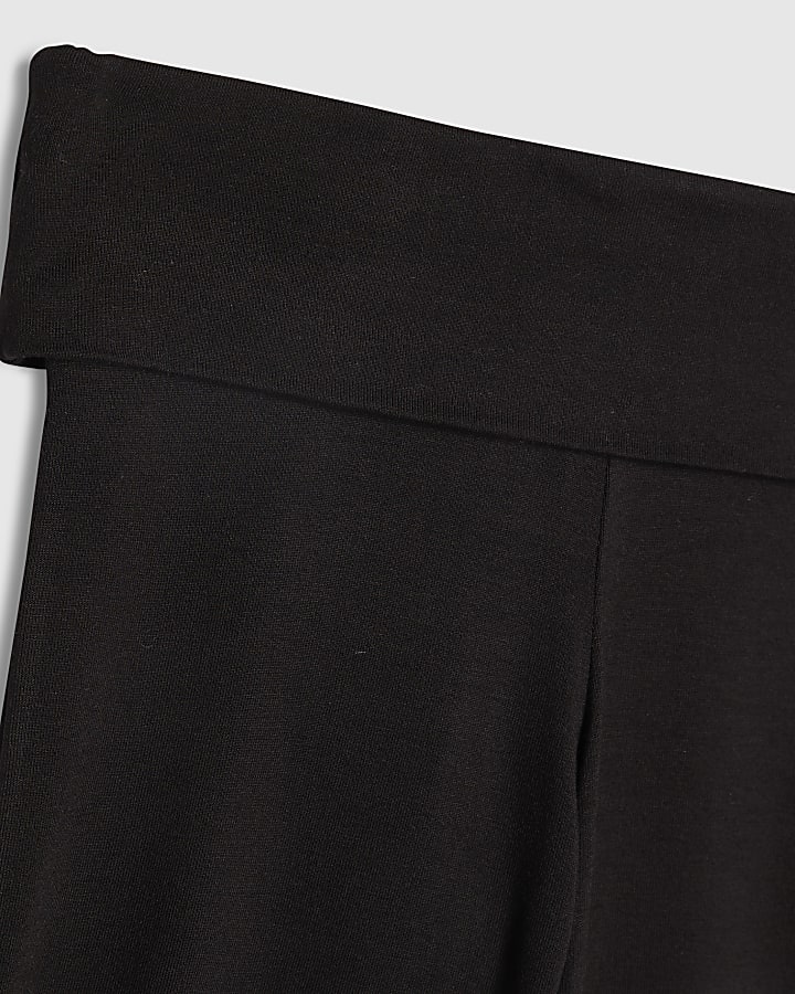 Girls Black Foldover Flare Leggings