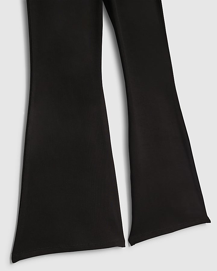 Girls Black Foldover Flare Leggings