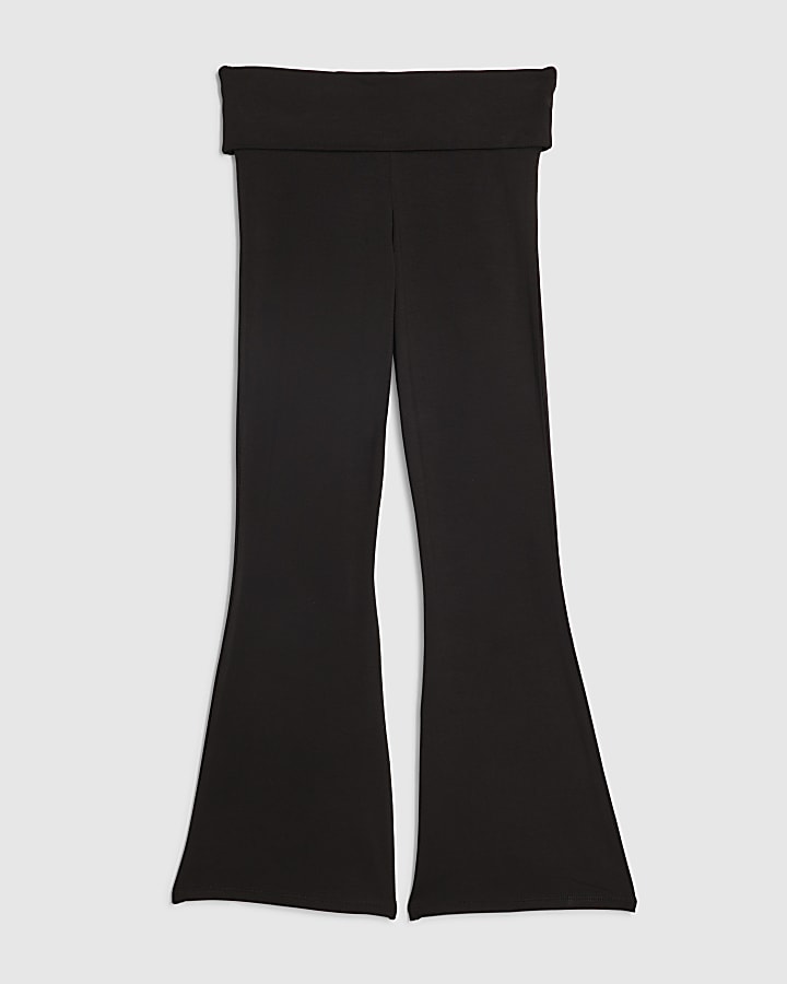 Girls Black Foldover Flare Leggings