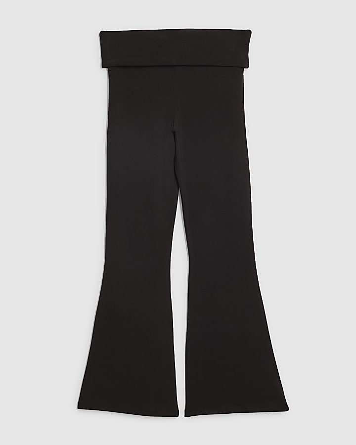 Girls Black Foldover Flare Leggings