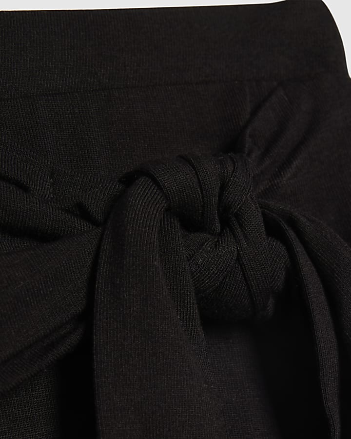 Girls Black Scarf Wrap Wide Leg Trousers