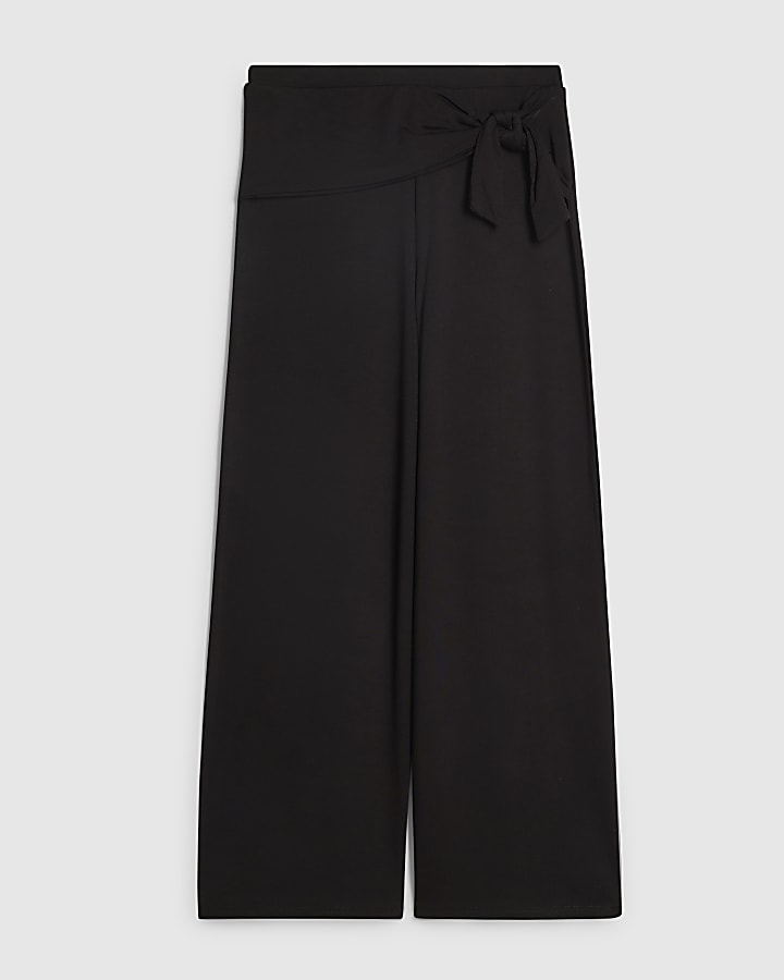 Girls Black Scarf Wrap Wide Leg Trousers
