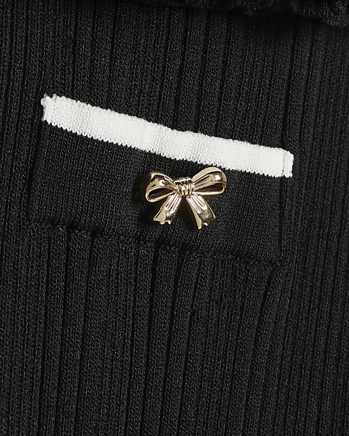 Girls Black Knitted Peplum Top &Trouser Set