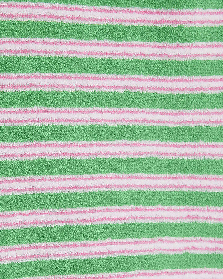 Girls Green Stripe Towelling Shorts Set