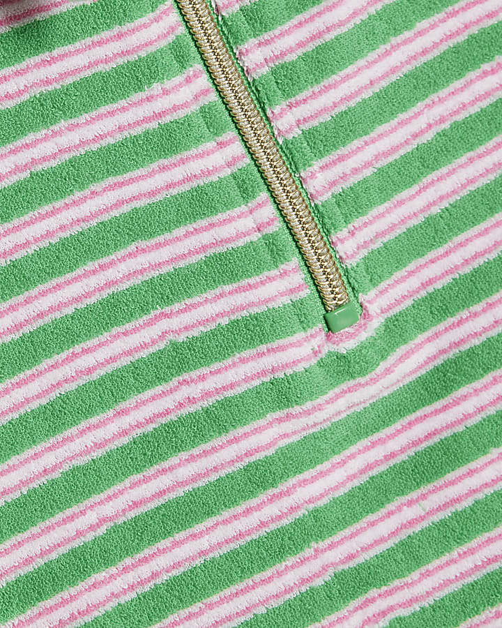Girls Green Stripe Towelling Shorts Set