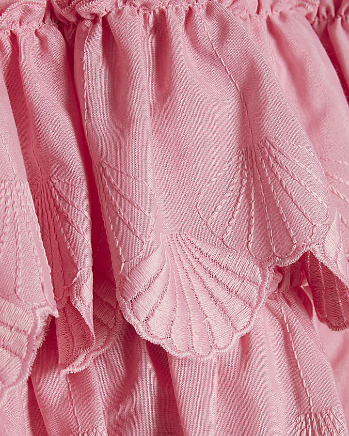 Girls Pink Sleeveless Top And Shell Skirt Set