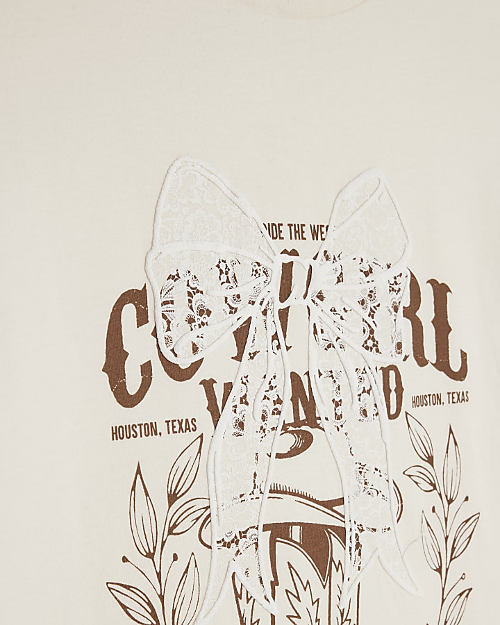 Girls Cream Cowgirl Cycle Shorts Set