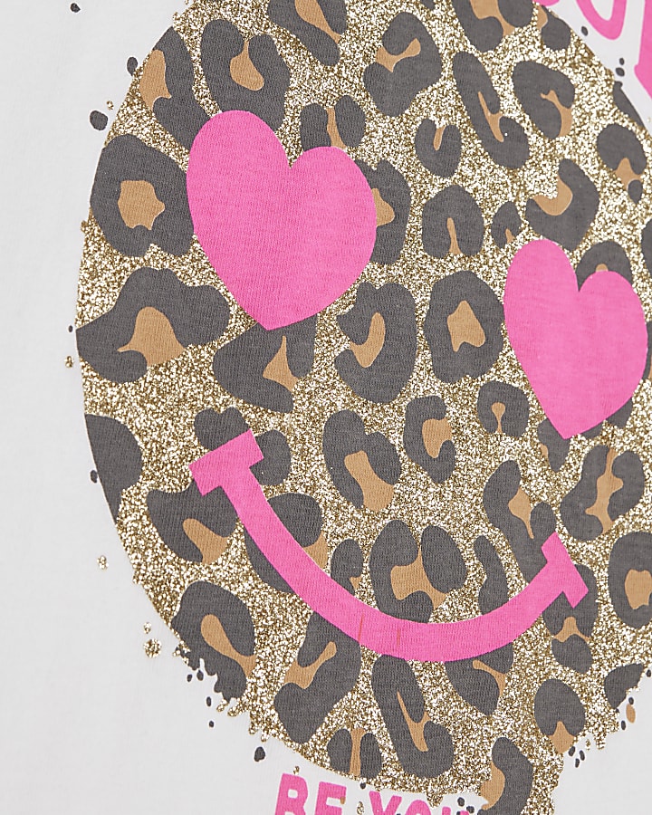 Girls White Leopard Smile T-Shirt