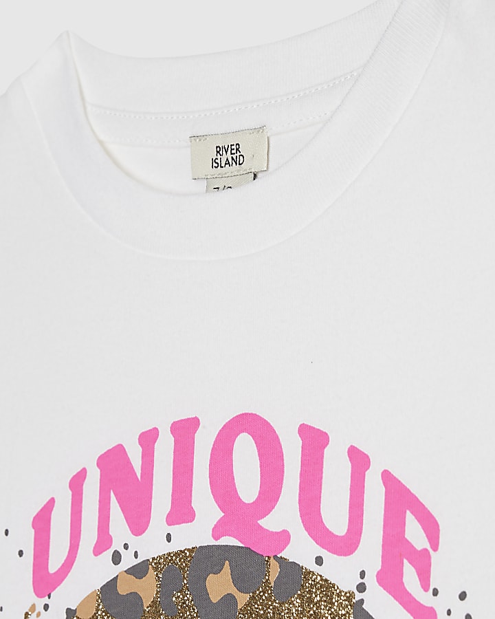 Girls White Leopard Smile T-Shirt