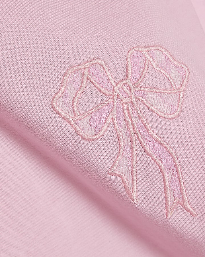Girls Pink Applique Bow T-Shirt