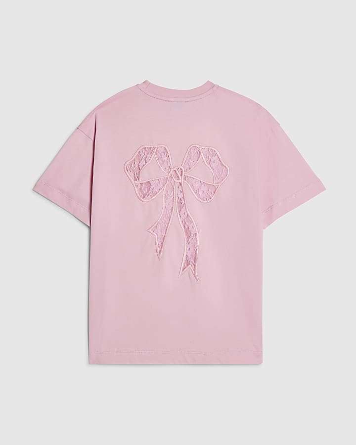 Girls Pink Applique Bow T-Shirt