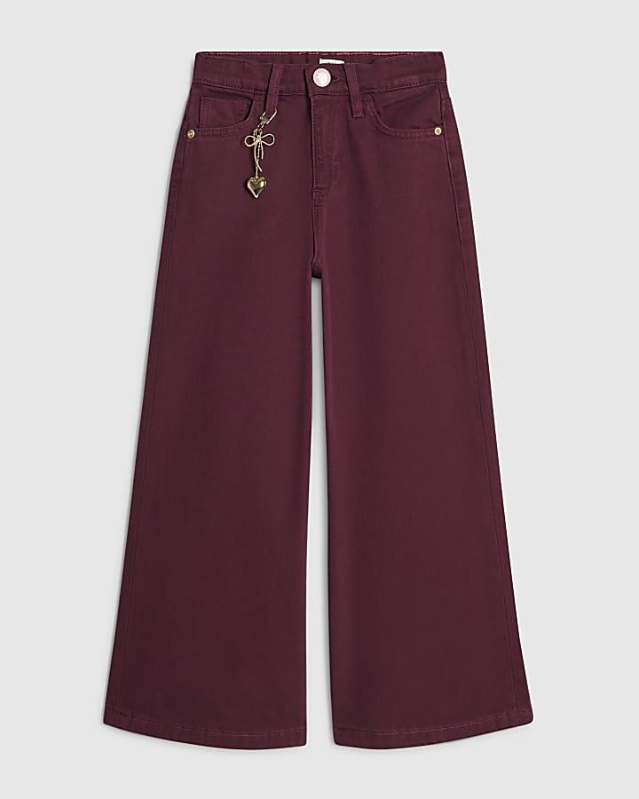 Girls Red Bow Charm Wide Leg Jeans